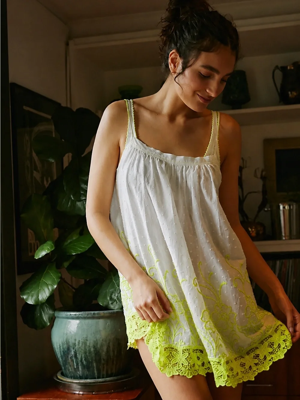 Free People| ‘Day Glow’ Lace Mini Slip (Lime)